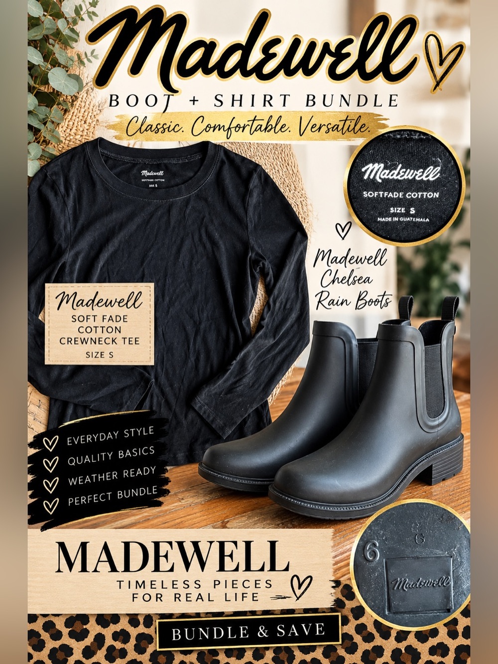 🔥Bundle deal- Madewell Black Chelsea Boots AND softfade long sleeve shirt